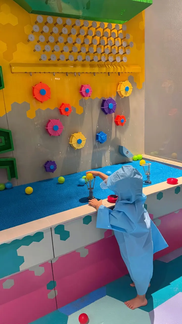 Water play stations with colorful interactives