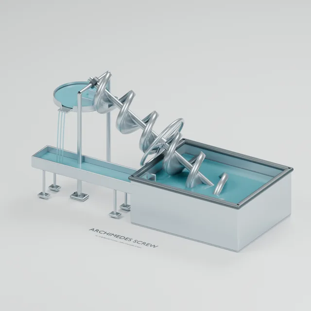 Archimedes Screw water table concept, perspective render