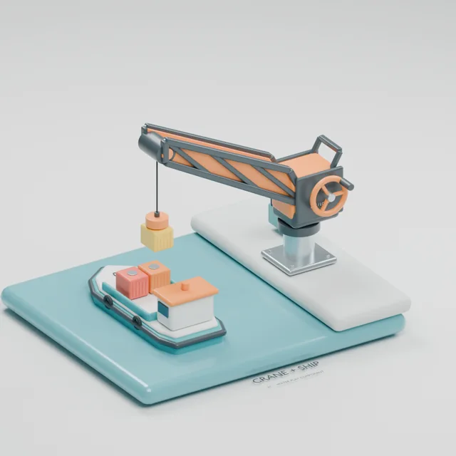 Crane & Ship water table concept, perspective render