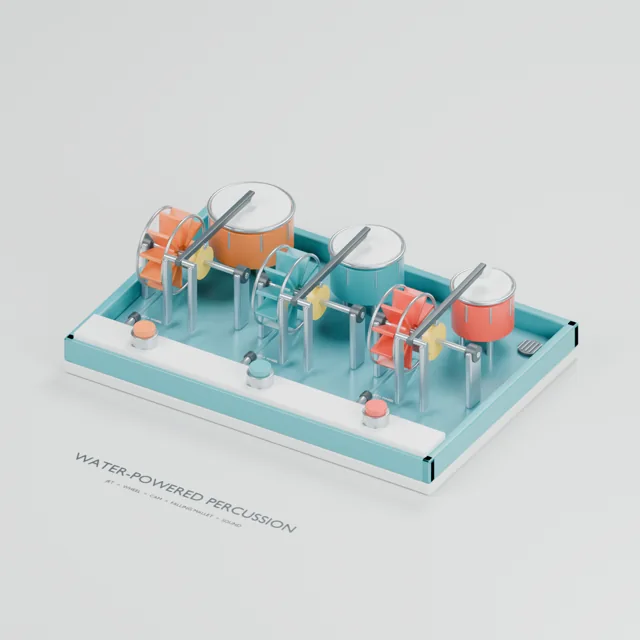 Water-powered Percussion water table concept, perspective render
