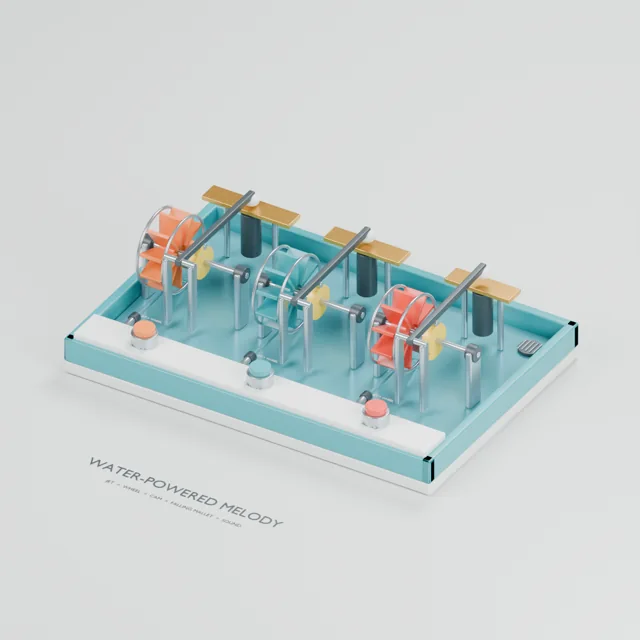 Water-powered Melody water table concept, perspective render