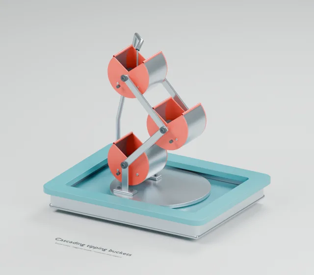 Cascading Tipping Buckets water table concept, perspective render